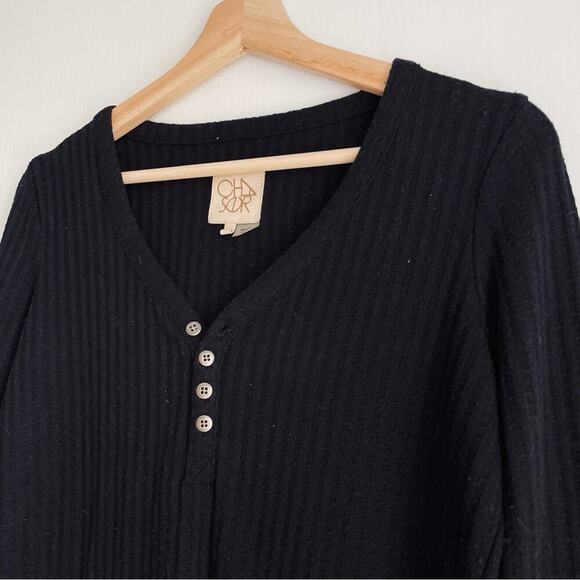 Chaser waffle thermal style fabric long sleeve shirt v-neck button detail size s - Picture 6 of 9